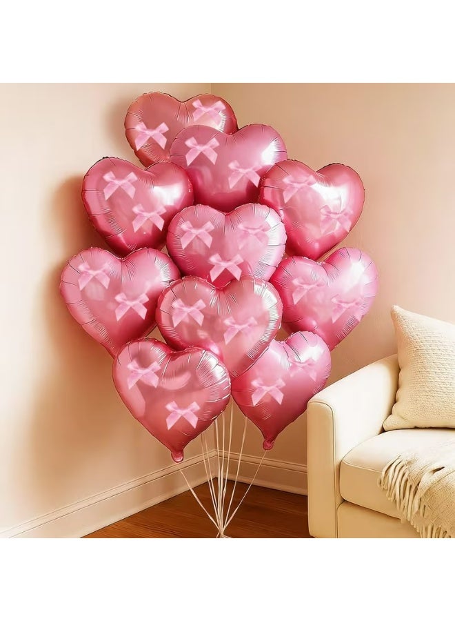 Kandid 20pcs Heart-Shaped Foil Balloons with Pink Ribbon Bows (Pink Heart) - Image 3